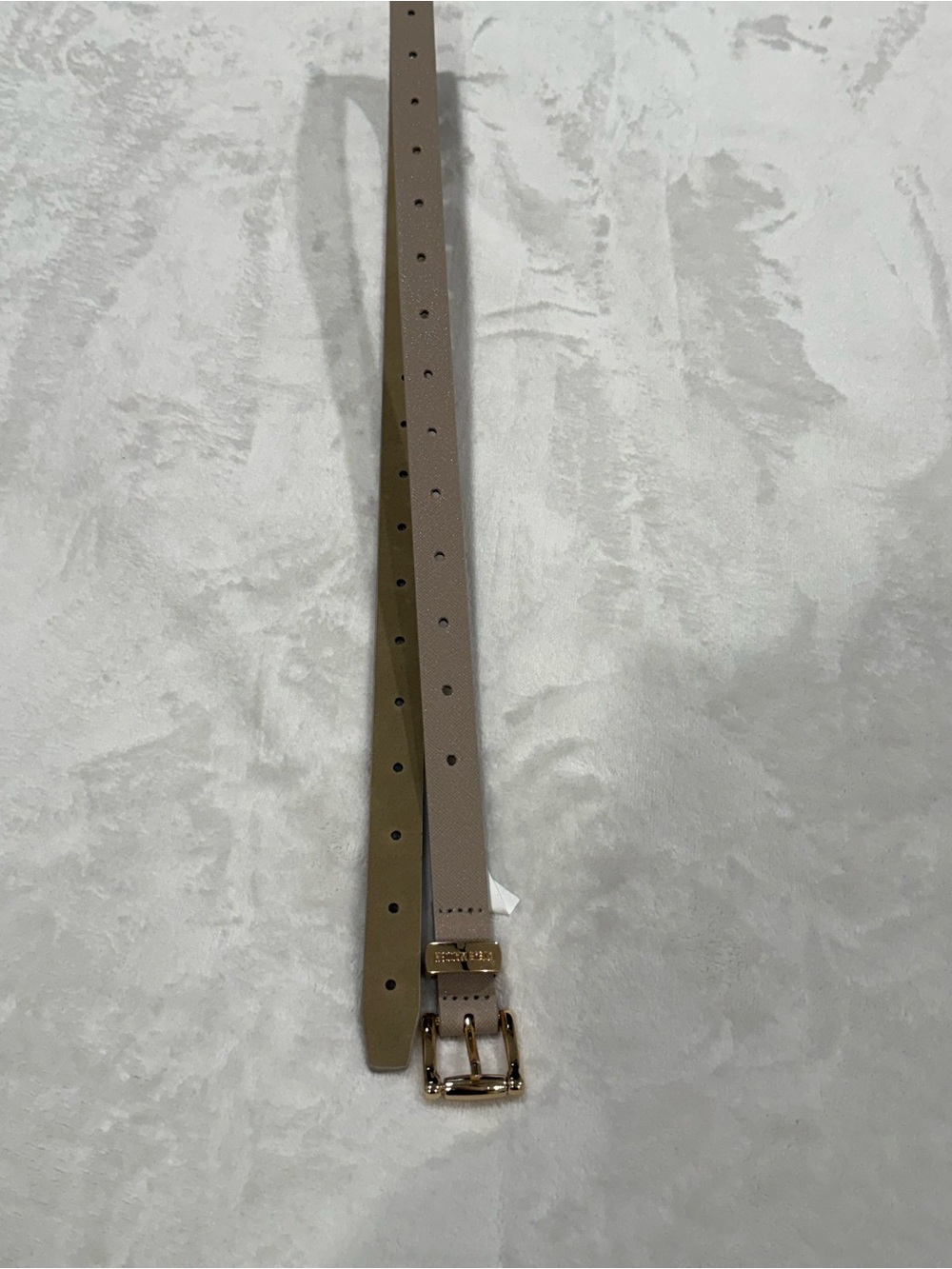 Steve Madden Taupe Leather Belt with Gold Buckle
